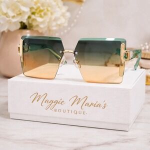 Sunglasses Women Green Oversized Geometric Soft Handles